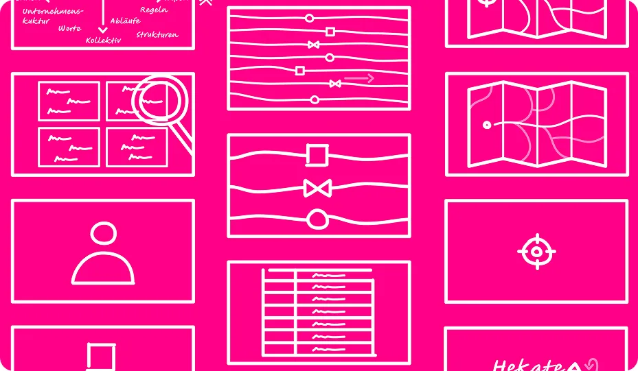 Pinkes Storyboard aus einem Hekate Erklärvideo