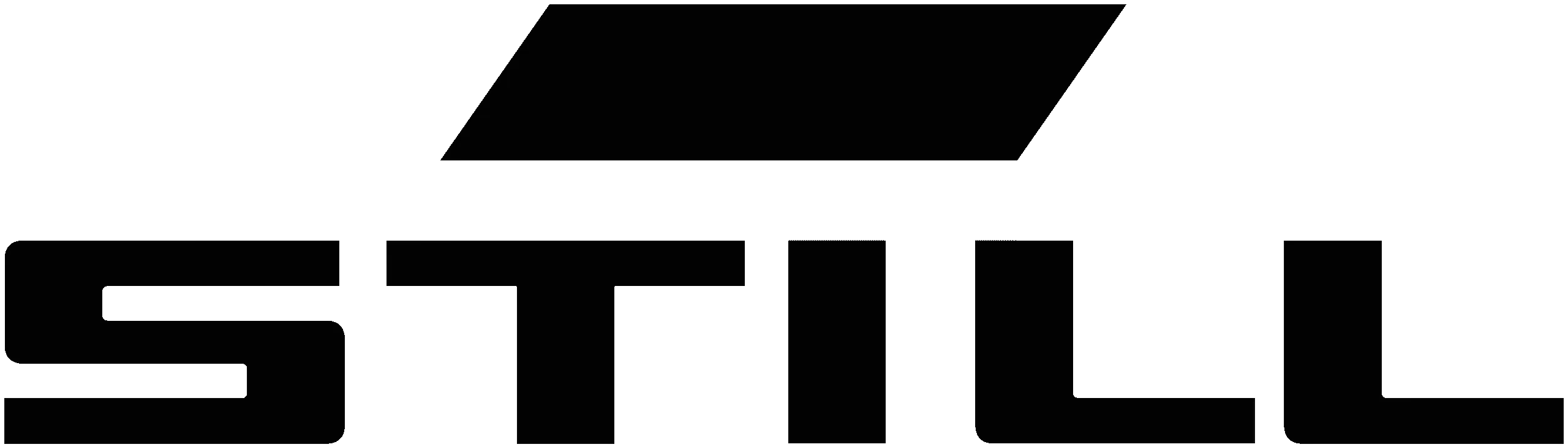 Das Logo der Marke STILL, bestehend aus dem schwarzen Schriftzug „STILL“ und einem darüber liegenden schwarzen Parallelogramm auf weißem Hintergrund.